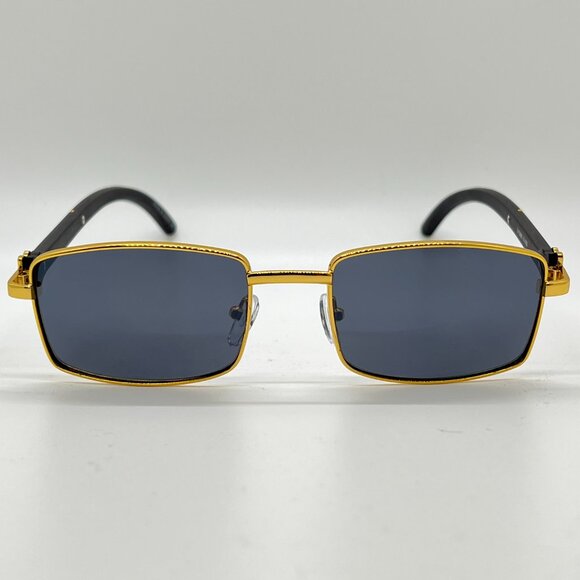 Men Sunglasses Trendy Dark Black Lens Rectangular Fashion Rapper Shades Gold New - Picture 5 of 6